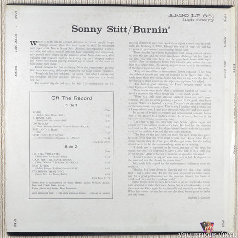 Sonny Stitt – Burnin' vinyl record back cover
