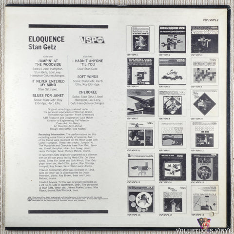 Stan Getz – Eloquence vinyl record back cover