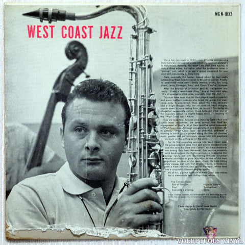 Stan Getz, Shelly Manne, Leroy Vinnegar, Conte Candoli, Lou Levy ‎– West Coast Jazz vinyl record back cover