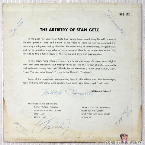 Stan Getz ‎– The Artistry Of Stan Getz vinyl record back cover