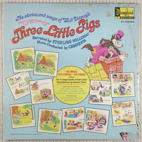 Sterling Holloway, Camarata ‎– The Stories And Songs Of Walt Disney's Three Little Pigs vinyl record back cover