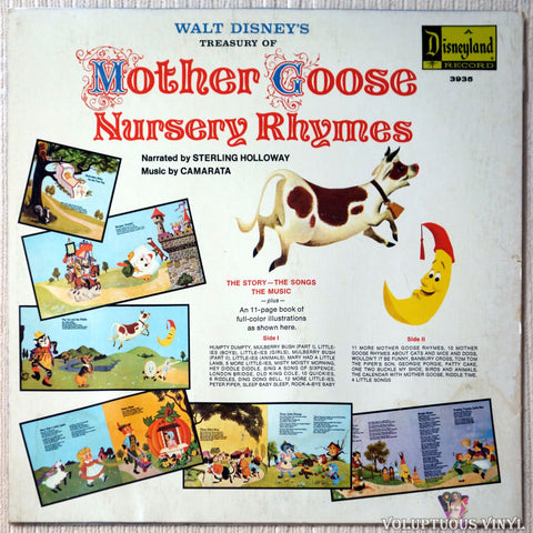 Sterling Holloway, Ginny Tyler ‎– Walt Disney's Treasury Of Mother Goose Nursery Rhymes vinyl record back cover