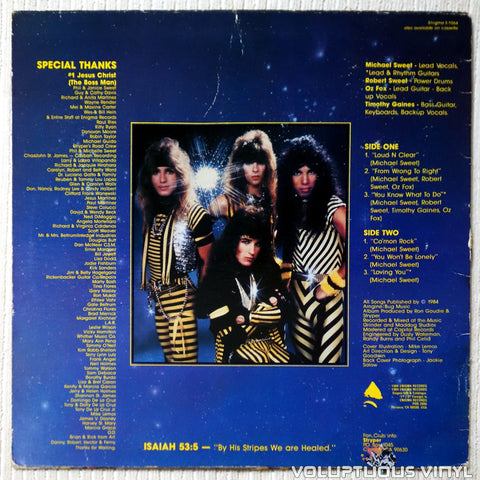 Stryper ‎– The Yellow And Black Attack - Vinyl Record - Back Cover