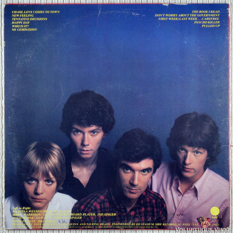 Talking Heads ‎– Talking Heads: 77 vinyl record back cover