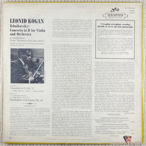 Tchaikovsky, Leonid Kogan, Paris Conservatoire Orchestra, Constantin Silvestri – Violin Concerto & Meditation vinyl record back cover