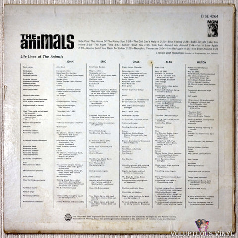 The Animals ‎– The Animals vinyl record back cover