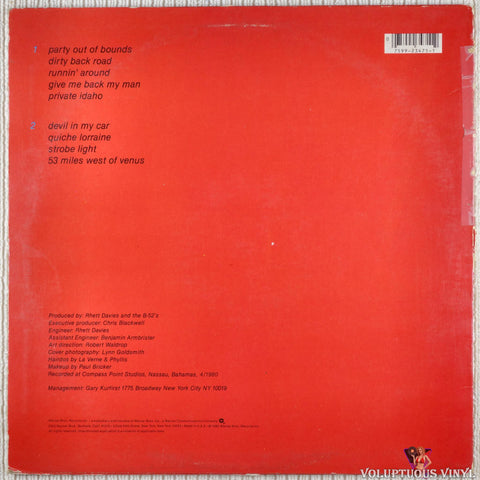 The B-52's – Wild Planet vinyl record back cover