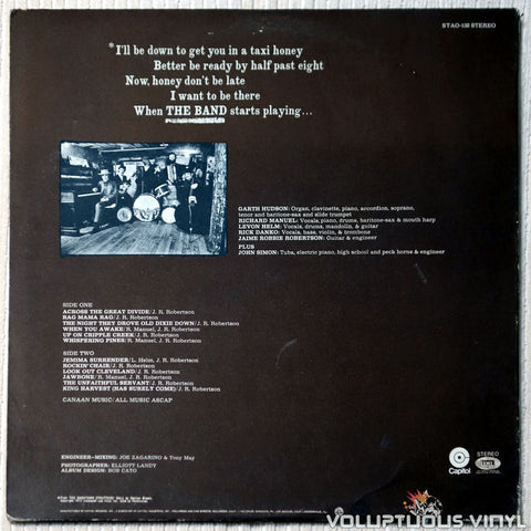 The Band ‎– The Band vinyl record back cover