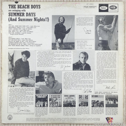 The Beach Boys – Summer Days (And Summer Nights!!) vinyl record back cover