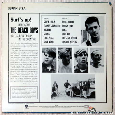 The Beach Boys ‎– Surfin' USA vinyl record back cover