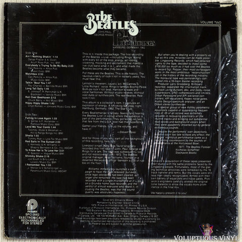The Beatles ‎– 1st Live Recordings (Volume Two) vinyl record back cover