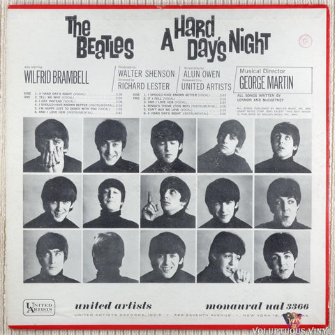 The Beatles – A Hard Day's Night (Original Motion Picture Sound Track) vinyl record back cover