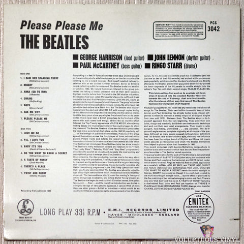 The Beatles ‎– Please Please Me vinyl record back cover