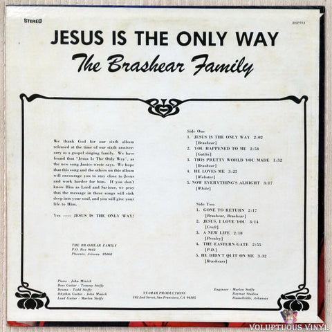The Brashear Family ‎– Jesus Is The Only Way vinyl record back cover
