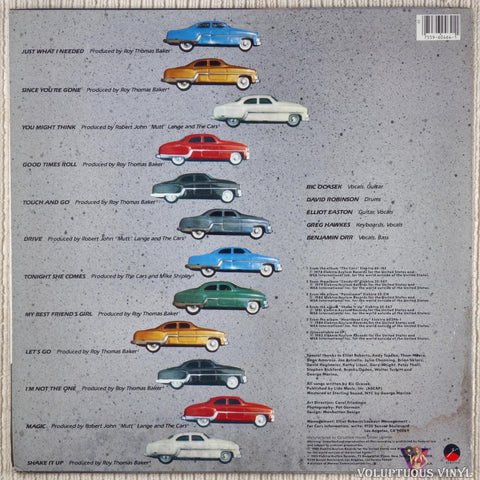 The Cars ‎– The Cars Greatest Hits vinyl record back cover