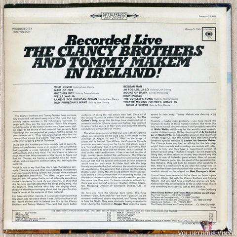 The Clancy Brothers & Tommy Makem ‎– Recorded Live In Ireland vinyl record back cover