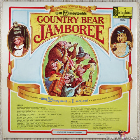 The Country Bears ‎– Original Soundtrack From Walt Disney World's Country Bear Jamboree vinyl record back cover