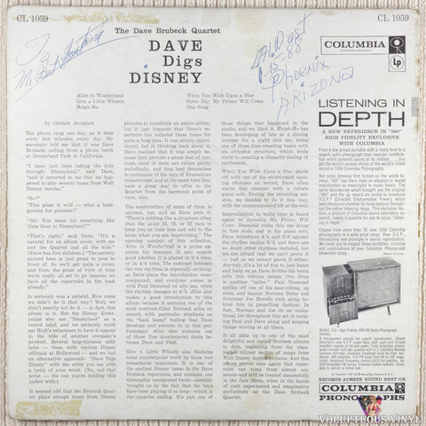 The Dave Brubeck Quartet – Dave Digs Disney vinyl record back cover