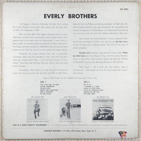 The Everly Brothers – The Everly Brothers vinyl record back cover