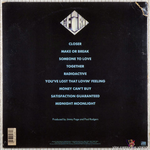The Firm – The Firm vinyl record back cover