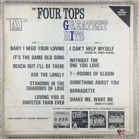 The Four Tops – Greatest Hits vinyl record back cover