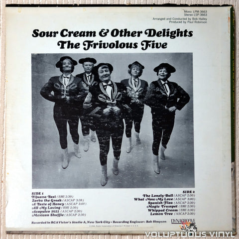The Frivolous Five ‎– Sour Cream & Other Delights vinyl record back cover
