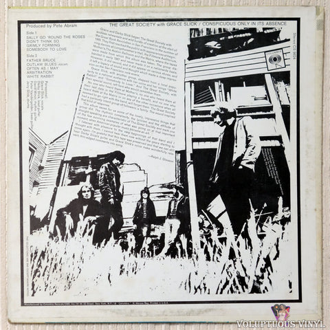 The Great Society With Grace Slick ‎– Conspicuous Only In Its Absence vinyl record back cover