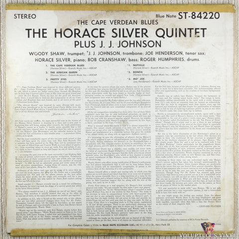 The Horace Silver Quintet Plus J.J. Johnson – The Cape Verdean Blues vinyl record back cover