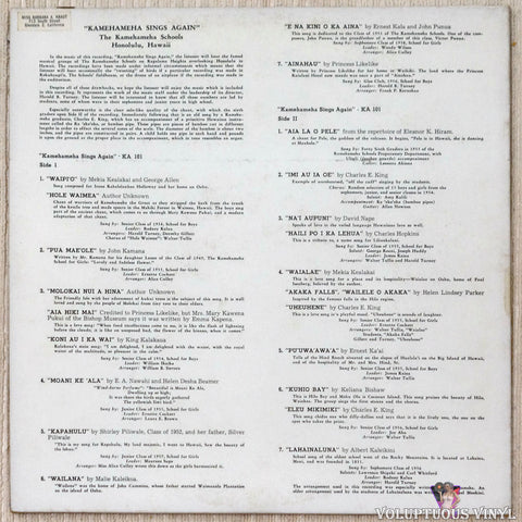 The Kamehameha Schools ‎– Kamehameha Sings Again vinyl record back cover