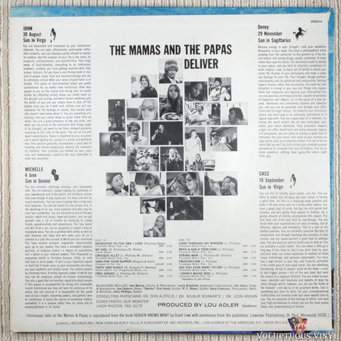 The Mamas & The Papas – The Mamas & Papas Deliver vinyl record back cover