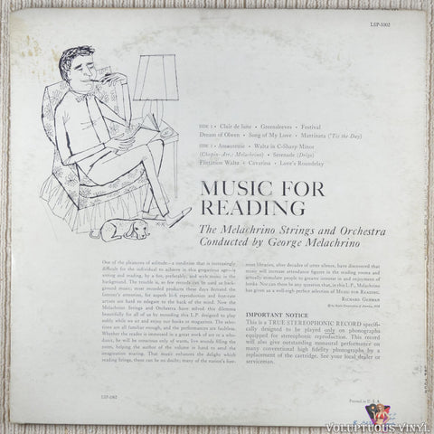 The Melachrino Strings ‎– Moods In Music: Music For Reading vinyl record back cover