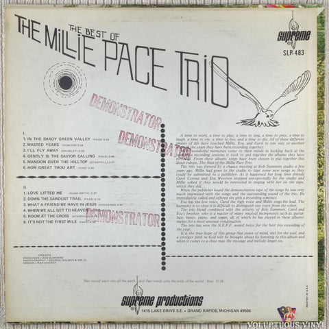 The Millie Pace Trio ‎– The Best Of The Millie Pace Trio vinyl record back cover