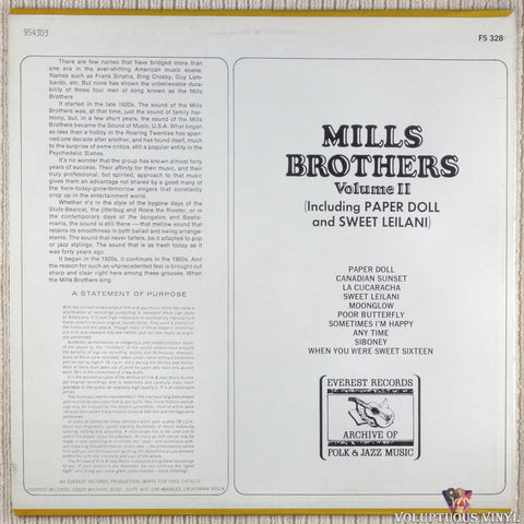 The Mills Brothers – Mills Brothers Volume II vinyl record back cover