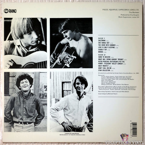 The Monkees ‎– Pisces, Aquarius, Capricorn & Jones Ltd. vinyl record back cover