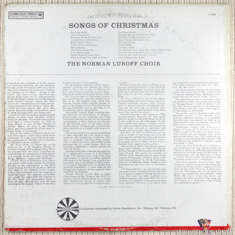 The Norman Luboff Choir – Songs Of Christmas vinyl record back cover