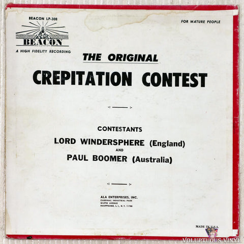 Unknown Artist ‎– The Original Crepitation Contest vinyl record back cover