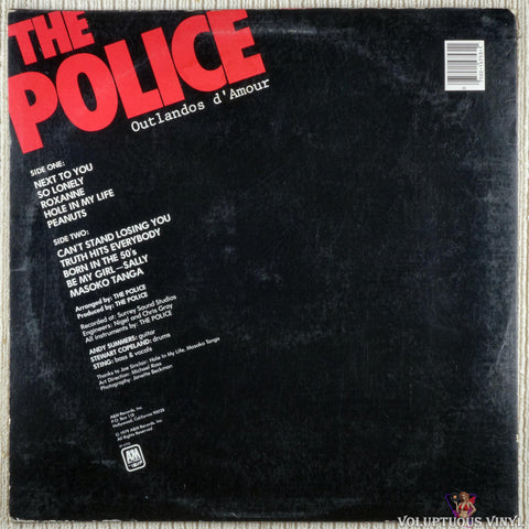 The Police ‎– Outlandos D'Amour vinyl record back cover