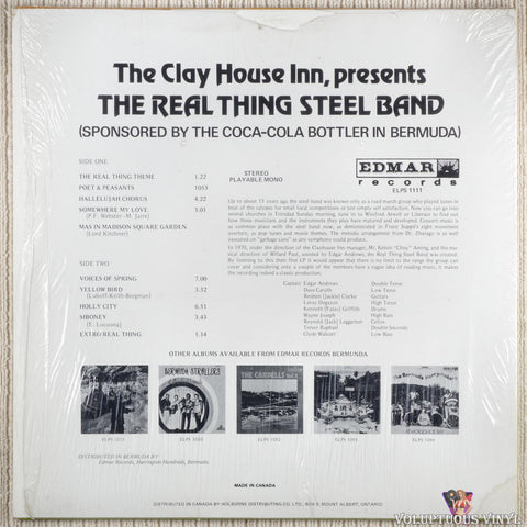The Real Thing Steel Band – The Clay House Inn, Presents The Real Thing Steel Band vinyl record back cover