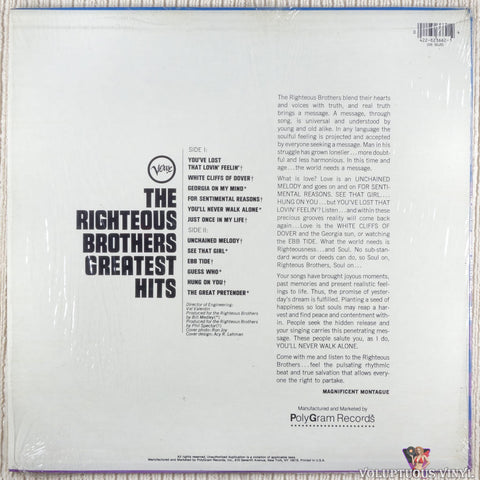 The Righteous Brothers ‎– Greatest Hits vinyl record back cover