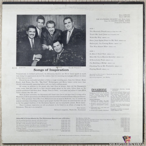 The Statesmen Quartet, Hovie Lister ‎– Golden Gospel Songs vinyl record back cover