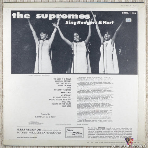 The Supremes – The Supremes Sing Rodgers & Hart vinyl record back cover
