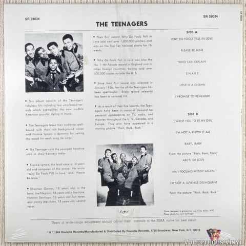 The Teenagers Featuring Frankie Lymon – The Teenagers Featuring Frankie Lymon vinyl record back cover