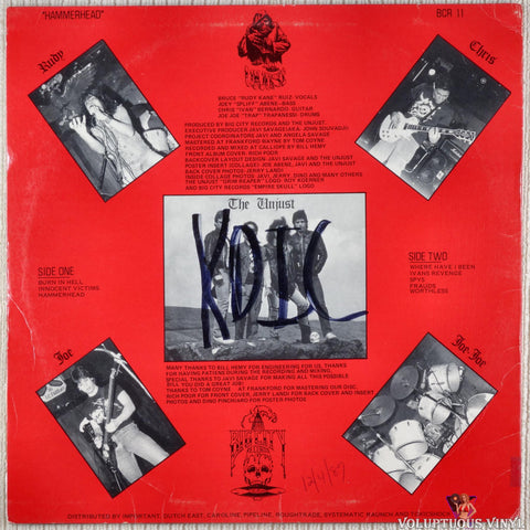 The Unjust ‎– Hammerhead vinyl record back cover