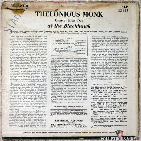 Thelonious Monk Quartet Plus Two ‎– At The Blackhawk vinyl record back cover