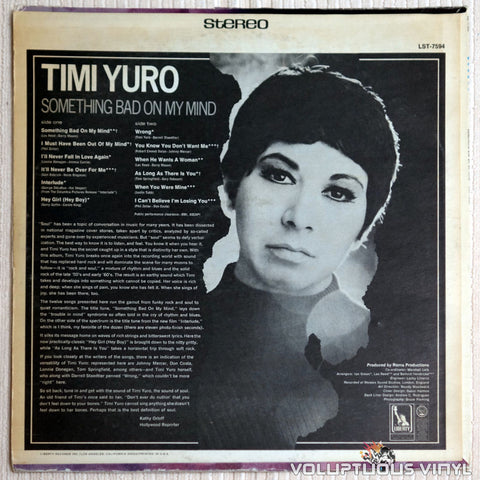 Timi Yuro ‎– Something Bad On My Mind - Vinyl Record - Back Cover