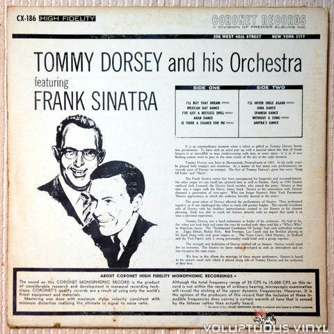 Tommy Dorsey And His Orchestra Featuring Frank Sinatra vinyl record back cover