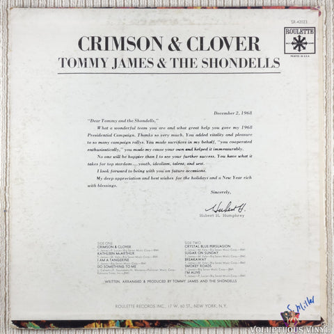 Tommy James & The Shondells – Crimson & Clover vinyl record back cover