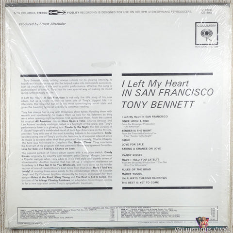 Tony Bennett ‎– I Left My Heart In San Francisco vinyl record back cover