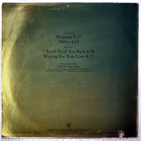 Toto ‎– Toto IV Sampler vinyl record back cover