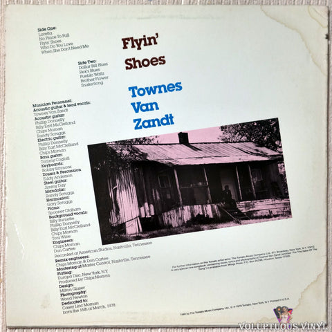 Townes Van Zandt ‎– Flyin' Shoes vinyl record back cover
